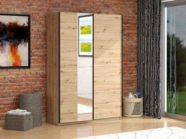 Noah Oak Effect Sliding Wardrobe with Mirror - Spacious, Modern Storage Solution - UK Luxury Furniture